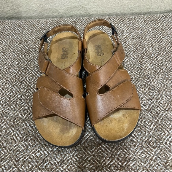 New SAS Huggy Sandals Women's Caramel Brown Leather Tripad Comfort Sz 7 Casual - Picture 5 of 7